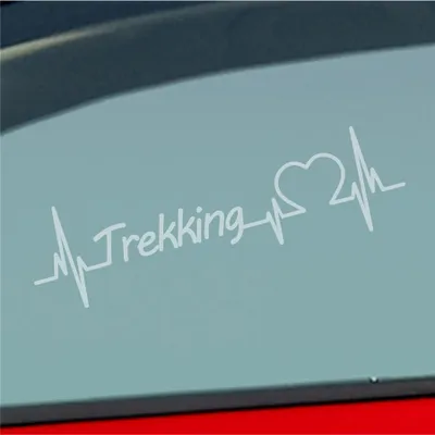 Produktbild von Auto Aufkleber Trekking Herzschlag Wandern Gehen Sport Liebe 19x5 cm Milchglas Sticker Heckscheibenaufkleber