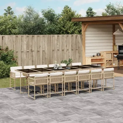 Image de Maison Exclusive - Ensemble à manger de jardin et coussins 13 pcs beige