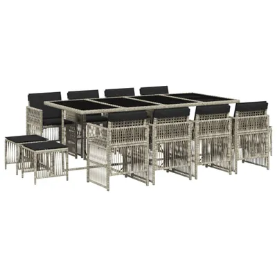 Produktbild von "SALE 2026" 13-tlg. Garten-Essgruppe - elegantes Design - Sitzgruppe/Gartenmöbel-Set - mit Kissen Hellgrau Poly Rattan - Terassenmöbel DEMöbel741062