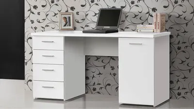 Produktbild von Schreibtisch Balu mit Schubkästen in weiß matt 145x60 cm