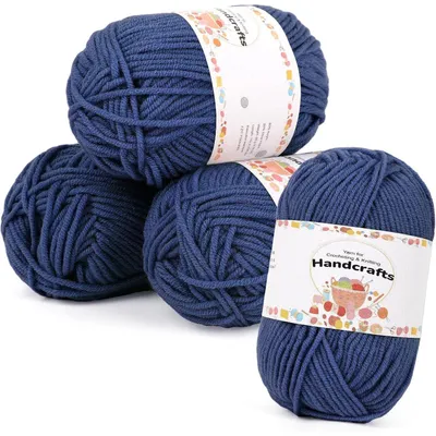 Immagine prodotto di Filato per uncinetto e filato per maglia, 200g (4 gomitoli da 50g), poliacrilico, cotone, jeans, blu