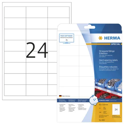 Produktbild von HERMA 4582, Weiß, Selbstklebendes Druckeretikett, A4, Laser, Quadratisch, 240 Stück(e)
