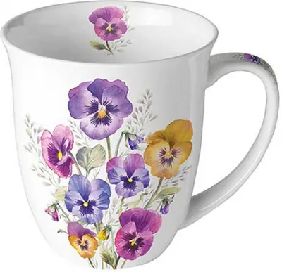 Produktbild von Tasse 10cm Porzellan mit Stiefmütterchen Motiv Violett / Weiß