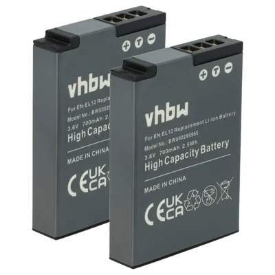 Produktbild von vhbw 2x Akku kompatibel mit Nikon Keymission 360, 170 Kamera (700 mAh, 3,6 V, Li-Ion)