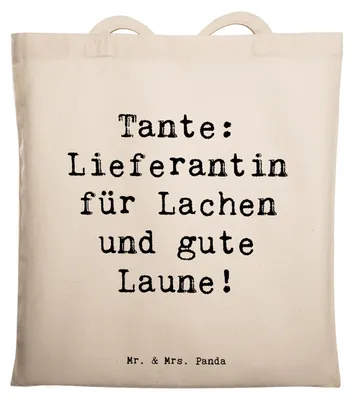 Produktbild von Mr. & Mrs. Panda Shopping Tasche Spruch Tante Lieferantin - Transparent - Geschenk, Laptoptasche, Verwandte, Tote Bag, Verwandtschaft, Jutebeutel, Liebe, Neffe, Freude