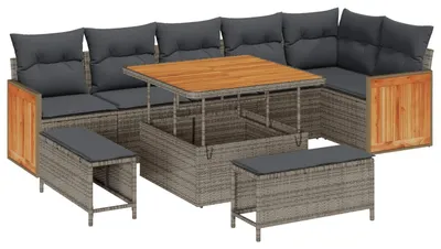 Immagine prodotto di Set divano da giardino vidaXL con cuscini, 9 pezzi, grigio