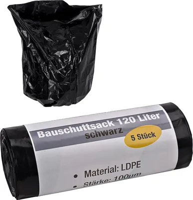 Kestek Bauschuttsack 120 Ltr. schwarz 5 Stück 100µm 4066986405730 409514 40573KT 40573