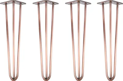 Produktbild von Natural Goods Berlin HAIRPIN Legs, Haarnadelbeine, Möbelfüße, Tischbeine, Antik Roségold, 45 cm, 3 Streben, 4 Stück