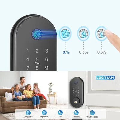 Produktbild von INSMA Fingerabdruck Smart Lock Tür-Riegelschloss mit App-Steuerung und Tastatur, 160x160mm (Schloss), 60-70mm (Riegel)