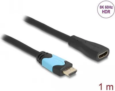 Produktbild von Delock - Highspeed - HDMI-Verlängerungskabel mit Ethernet - HDMI weiblich zu HDMI männlich - 1 m - Dreifachisolierung - Schwarz - Support von 8K 60 Hz, bis zu 48 Gbps Datentransferrate
