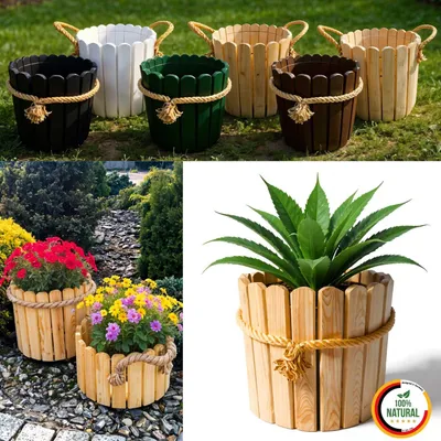 Obrázok produktu pre Floranica okrúhly bylinkový kvetináč 20 x 30 cm z borovicového dreva, prírodný, na bylinky do domu aj záhrady