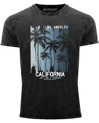 Produktbild von Herren Vintage Shirt Los Angeles California USA Sommer Bedruckt Aufdruck Print Surfing Fashion Streetstyle Used Look Neverless® schwarz 3XL