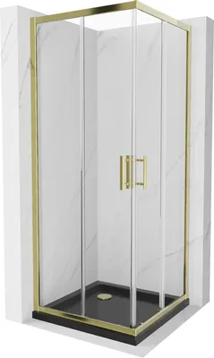 Zdjęcie produktu dla Mexen Rio kabina prysznicowa kwadratowa 90 x 90 cm, transparent, złota + brodzik Flat, czarny- 860-090-090-50-00-4070G