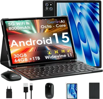 Produktbild von 10 Zoll Tablet Android 15, 30GB RAM 64GB ROM bis 2TB, Octa Core, 8000mAh Akku, Widevine L1, WiFi 6, Bluetooth 5.0, Face ID