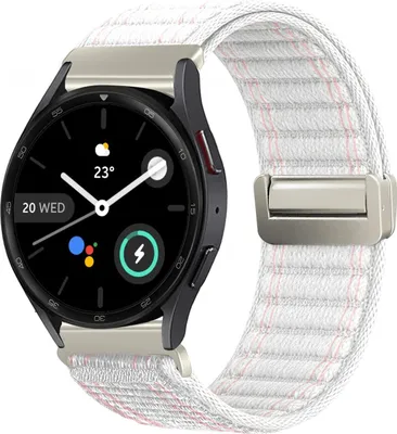 Produktbild von Smartwatch Armband für Samsung Galaxy Watch5 Pro 45mm Nylon Textil Band Ersatzband Wechselband Magnetverschluss flexibel atmungsaktiv Weiß
