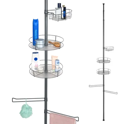 Produktbild von bremermann Teleskop-Badregal, 3 Körbe, 2 Stangen, bis max. ca. 290 cm, grau
