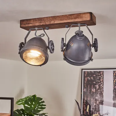 Produktbild von Biati »Biati« Zimmerlampe in Metall und Holz in Braun und Grau, Glasschirm