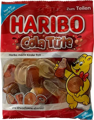 Produktbild von HARIBO Cola Tüte, Fruchtgummi, teilweise mit Schumzucker 175g