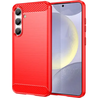 Produktbild von Galaxy S24+ Hülle, Carbon-Faser TPU Silikon Stoßfest Schutzhülle für Samsung Galaxy S24+ Rot