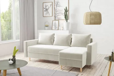 Produktbild von AX LIVING Walston 3-Sitzer Couch mit Schlaffunktion – Ecksofa Samt 224cm Creme