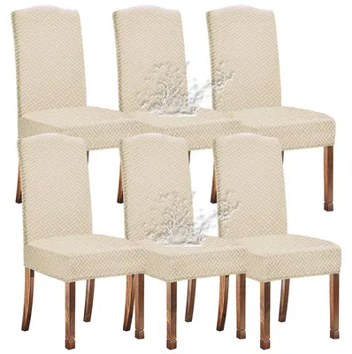 Obrázek produktu pro Potah na židle, vzor Jacquard, síťka, voděodolný, krémově bílý, 6 kusů
