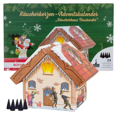 Produktbild von ROTH Räucherhaus-Adventskalender „Feuerwehr“ - 24-teiliges Räucherhaus mit Räucherkerzen zum Aufbauen - Adventskalender mit Weihnachtsdeko, ohne Schok