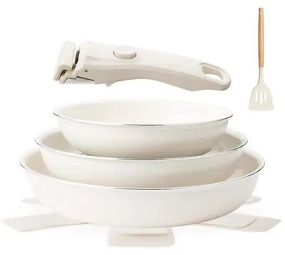 Obrázok produktu pre Sada hrncov 7-dielna, indukčná, keramická, béžová, s odnímateľnou rukoväťou, 20/24/28 cm