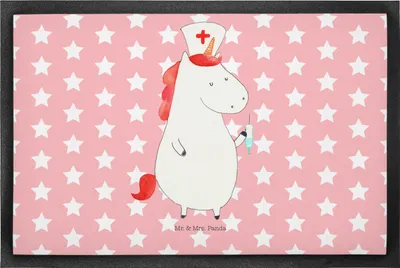 Produktbild von Mr. & Mrs. Panda bodenmatte Einhorn Krankenschwester 50 x 75 cm - Rot Pastell - Geschenk, Ärztin, Fussmatte, Bodenvorleger, Krankenhaus, fußmatte, Krankenpfleger, Unicorn