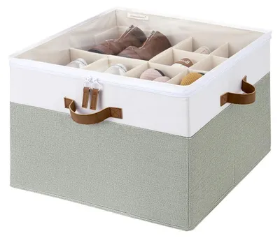 Productafbeelding van Opvouwbare schoenenopslag met deksel, geschikt voor 16 paar schoenen, groen/wit, 43x43x32 cm
