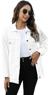 Produktbild von Omoone Damen Oversized Mid Long Denim Jacke Jean Biker Mantel, Weiss/opulenter G