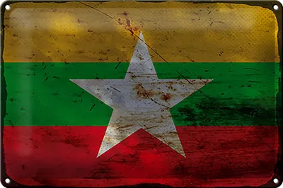 Produktbild von Blechschild Flagge Myanmar 30x20cm Flag of Myanmar Rost