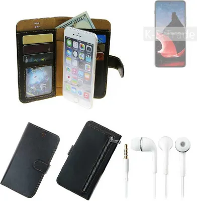Produktbild von TOP SET Handy Hülle Schutz Hülle kompatibel mit Motorola ThinkPhone  schwarz aus Kunstleder + Kopfhörer Smartphone Tasche vollwertige Geldbörse