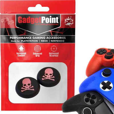 Produktbild von Thumbgrips - Thumb Grips voor PlayStation, PS5, Xbox X/S, One & Switch Pro Controller - Gaming Thumbgrips - Performance Anti-Slip Thumbsticks - Bescherming Accessoires - Skelet - Zwart met Roze -