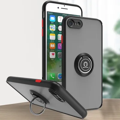 Produktbild von iPhone SE 2022 Hülle, Ring Halter Ständer Matte Transluzent TPU Rahmen Stoßfest Schutzhülle für iPhone SE 2022 / SE 2020 Dunkelgrau