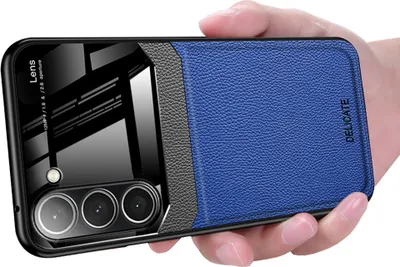 Produktbild von Galaxy S23+ Hülle, TPU Stossfest Anti-rutsch Leder Glas Len Hybrid Schutzhülle für Samsung Galaxy S23+ Blau