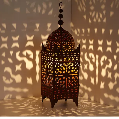 Produktbild von Orientalische Eisen-Laterne Firyal H110, handgefertigt, Rostfinish, H 110 cm, B 31 cm