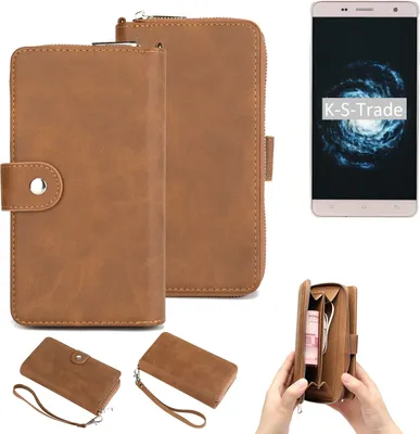 Produktbild von K-S-Trade Handyhülle Schutzhülle kompatibel mit Cubot H1 & Portemonnee Tasche Handytasche Case Etui Geldbörse Wallet braun (1x)