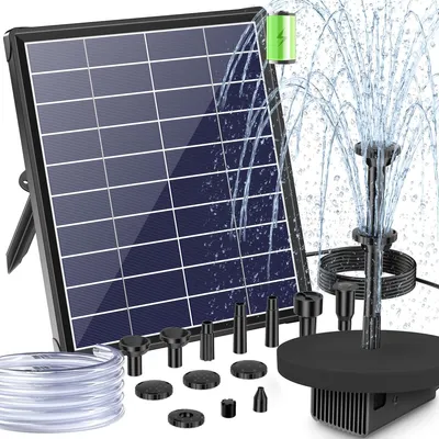 Produktbild von Solarbrunnen Gartenbrunnen Wasserpumpe - 6,5 W - 240 l/h - 3000 mAh Akku - 8 Sprühmodi