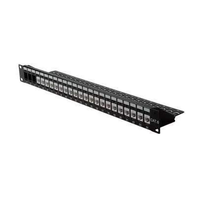Produktbild von Ramka Montażowa Roline Keystone 19" Cat.5/Cat.6, 24 Porty, Pusta, Nieekranowana, Czarna, 26.11.0357