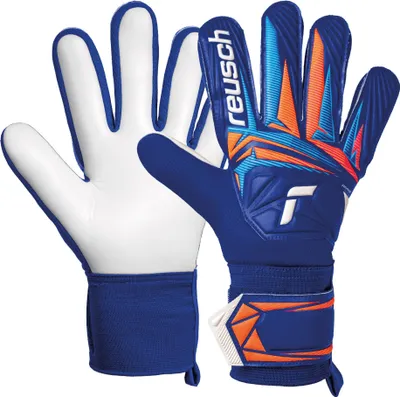 Immagine prodotto di Guanti da portiere Reusch Attrakt Starter Solid con chiusura altamente elastica e sicura 4126 sharp blu/wht/shock orng 10