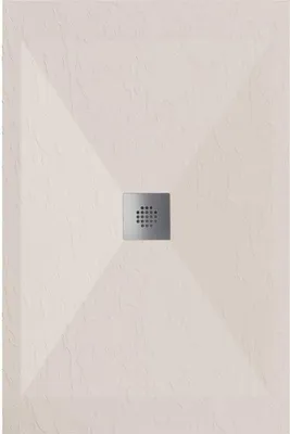 Produktbild von Mineralguss-Duschwanne extra flach DEXA Schieferoptik BEIGE 90x100 cm  Ablaufschutz in Chrom
