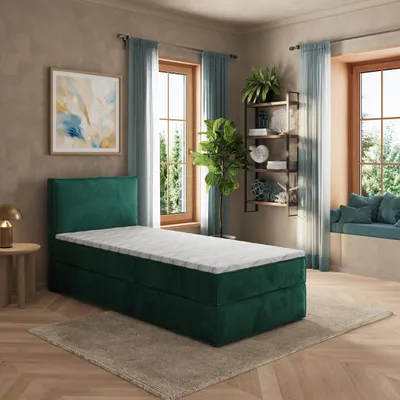 Produktbild von Masseno Boxspringbett PELLIO 80x200 cm Komplett-Set mit Bonell Matratze und Topper, Polsterbett mit Bettkästen -Grün, MONOLITH 37