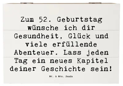 Produktbild von Mr. & Mrs. Panda Box Spruch 52. Geburtstag 22 x 15 cm - Weiß - Geschenk, fotobox, erfüllende Abenteuer, Geschenkbox, Gesundheit, Truhe, Alter, Schatulle, Glück, Feier
