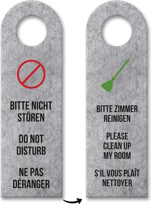Produktbild von Bitte nicht stören oder Bitte Zimmer reinigen Sprachen-Türhänger in grau Hotel