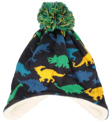 Kinder Ohrenschutz-Strickmütze Dinos & Bommel von Hut-Breiter in blau