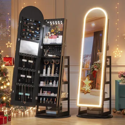 Image de Armoire à bijoux - Armoire miroir - Coffre à bijoux - Rangement à bijoux - Armoire debout - Rotation à 360°