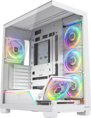 Produktbild von MODECOM VOLCANO STELLAR PLUS ARGB 5F weiß, PC Gehäuse, Midi Tower, 5x 120 mm ARGB Lüfter, Panorama Glasfenster, Mesh Front, ATX Support