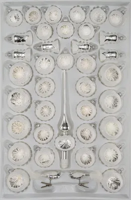 Produktbild von 39 tlg. Glas-Weihnachtskugeln Set in Hochglanz Vintage Silver
