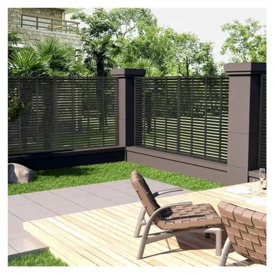 Produktbild von WPC Zaunpaneel Gartenzaun Sichtschutzzaun Zaunfeld Lamellen-Design Terrasse Garten 180x180 cm Dunkelgrau