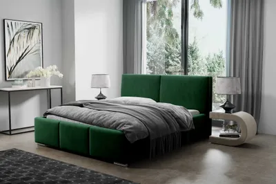 Produktbild von AGMAT Polsterbett FIGO mit Kopfteil, 200 x 200 cm, Doppelbett mit Bettkasten und Lattenrost aus Metall, Velourstoff: Grün